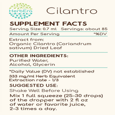 Cilantro Alcohol Herbal Extract Tincture, Super-Concentrated Organic Cilantro (Coriandrum Sativum) Dried Leaf 2 Oz