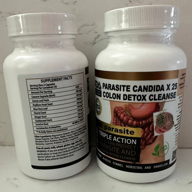 Parasite Cleanse DETOX Liver Colon Yeast Killer Pills All Natural Detox Candida 100 Capsule