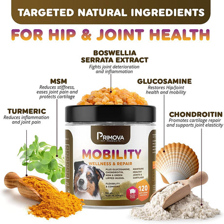 Primova Glucosamine for Dogs - Advanced Hip & Joint Support for Dogs with Chondroitin, Turmeric, MSM, Manganese and Astaxanthin - Dog Joint Supplement Soft Chews for Arthritis Pain Relief