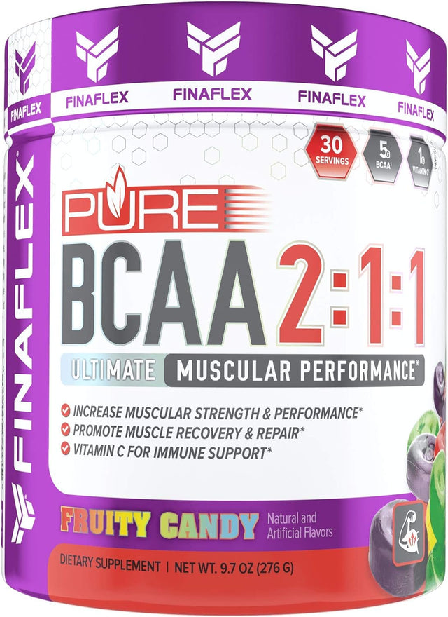 FINAFLEX Pure BCAA 2:1:1, Fruity Candy - 9.7 Oz - Promotes Strength, Recovery & Performance - with 2:1:1 Ratio of Leucine, Isoleucine & Valine + Vitamin C - 30 Servings