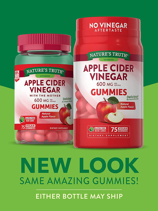 Apple Cider Vinegar Gummies | 600 Mg | 75 Gummies | Natural Apple Flavor | Vegan, Non-Gmo, Gluten Free Supplement | by Nature'S Truth