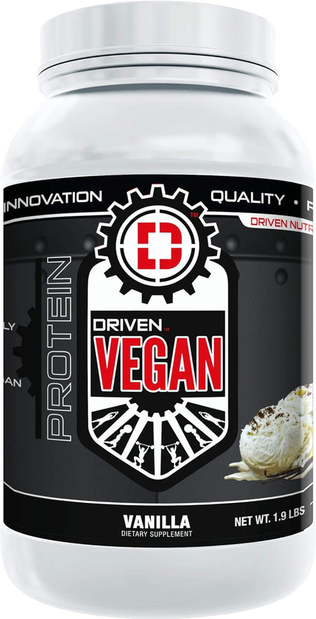 Driven Vegan Protein Powder (2 Lbs) - 100% Plant-Based, Essential Amino Acids + Antioxidant-Rich Superfoods - Clean, Non-Dairy, High-Fiber - Build Muscle & Burn Fat - Post-Workout Recovery- Vanilla