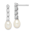 Sterling Silver Rhod-Plat 7-8Mm White Rice FWC Pearl CZ Earrings QE15202