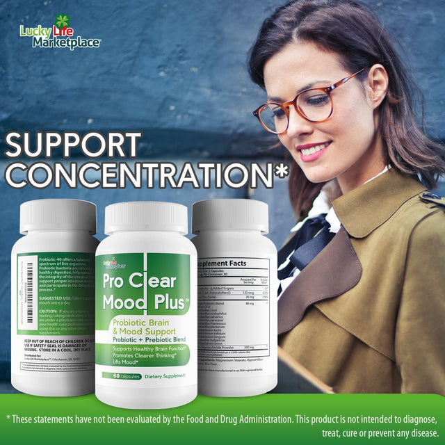 Pro Clear Mood plus - Probiotic Brain & Mood Support - Promote Clear Thinking & Improved Mood - Support Emotional Well-Being & Brain Health - Probiotics for Mood Support - Aid Emotional Health