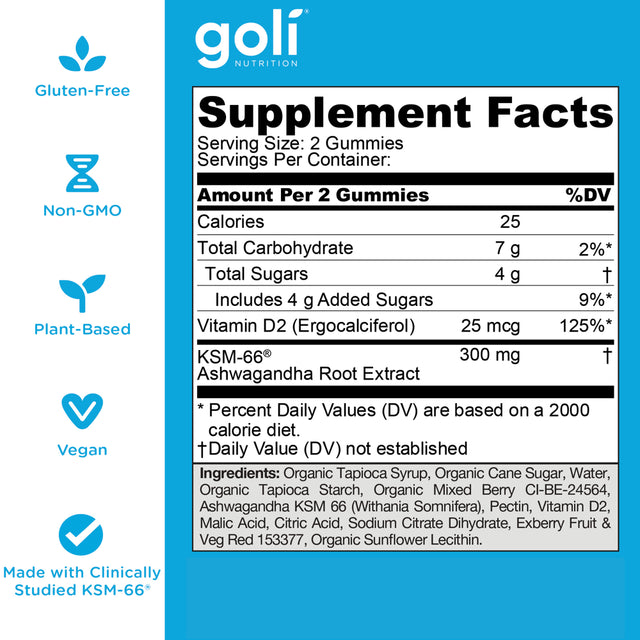 Goli Nutrition Ashwagandha Gummies, Mixed Berry Flavor, 120 Count