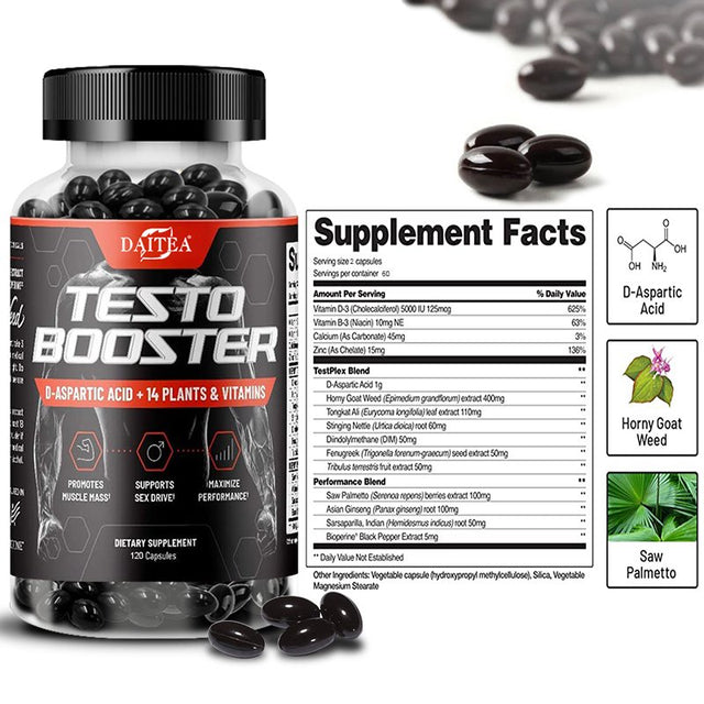 DAITEA Testosterone Booster for Men - Promotes Muscle Growth, Enhancing Natural Energy, Tongkat Ali, Other Power Vitamins…