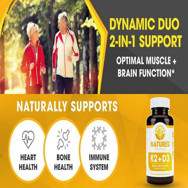 Vitamin K2 (Mk7) with D3 Supplement for Best Absorption - 2-In-1 Support for Heart Health and Strong Bones | Vitamin D & K Complex | D3 5000 IU + K2 100 Mcg | GMO & Gluten Free - 60 Capsules