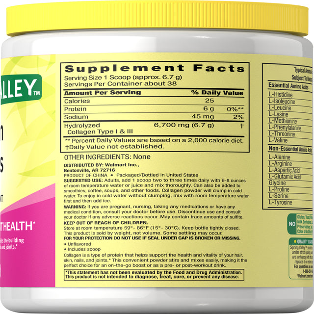 Spring Valley Collagen Peptides Type 1 & 3 Dietary Supplement, 9 Oz