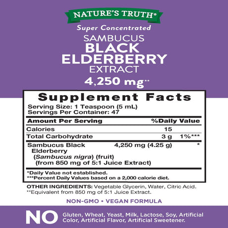 Nature'S Truth Black Elderberry Extract 4250Mg | 8 Oz Syrup | Super Concentrated Sambucus Supplement | Vegan, Non-Gmo, Gluten Free