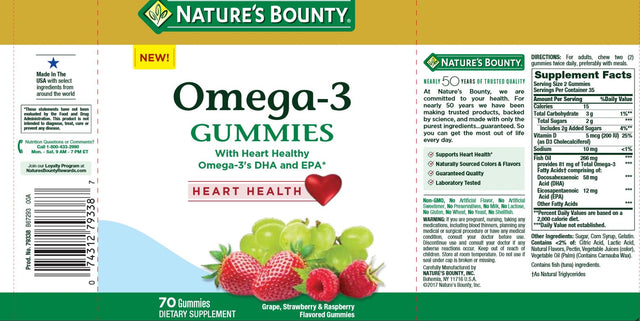 Nature'S Bounty Omega-3 Gummies, Mulit-Flavored, 70 Ct