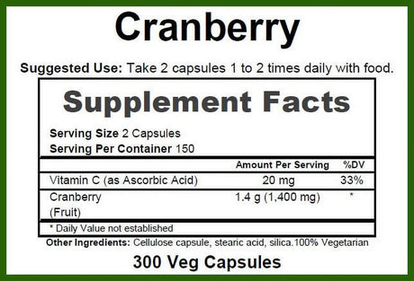 Greenpacks Cranberry (750 Mg) Supplement, 300 Capsules