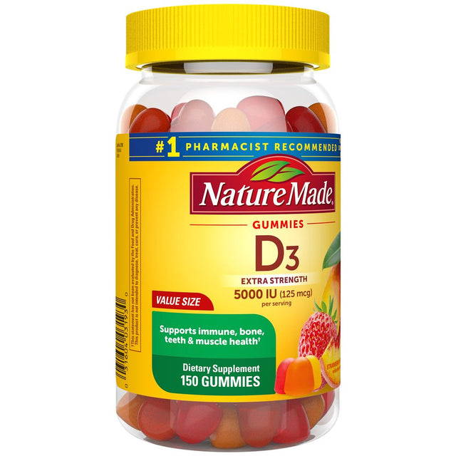 Nature Made Extra Strength Vitamin D3 5000 IU (125 Mcg) per Serving Gummies, Dietary Supplement, 150 Count