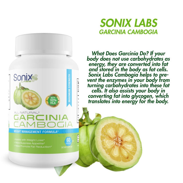 Sonix Labs - Garcinia Cambogia - 1,000Mg per Serving, 60% HCA - Extra Strength - All Natural Weight Loss Supplement - Carb Blocker & Appetite Suppressant - Diet Pills for Women & Men - 60 Capsules