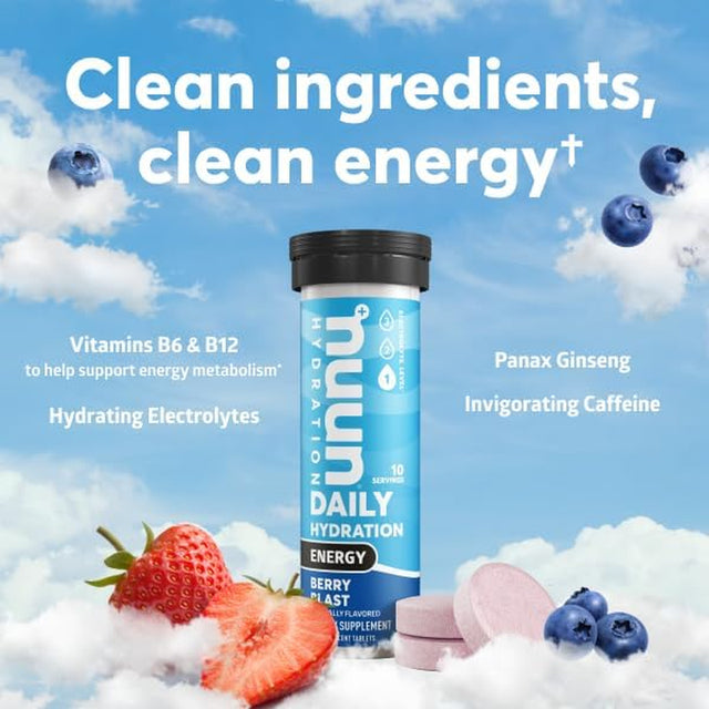 Nuun Energy: Caffeine, B Vitamins, Ginseng, Electrolyte Drink Tablets, Mixed Flavors, 10 Count (Pack of 4)