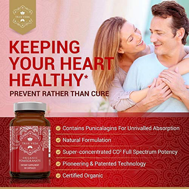 Pomegranate Extract Supplement - Ellagic Acid, High Punicalagins, USDA Certified Organic, Great Antioxidant Supplement,Immune System Booster & Blood Pressure Supplement, 60 Vegan Pomegranate Capsules