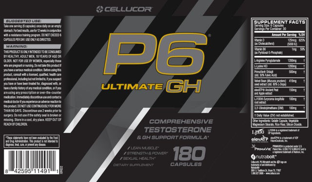 Cellucor P6® Ultimate GH Testosterone Booster + GH Support + Lean Muscle + 180 Capsules + 30 Servings