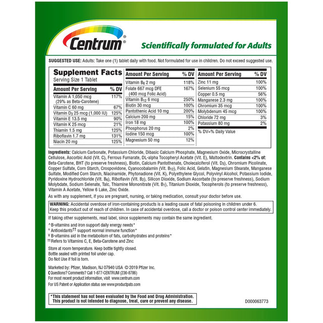 Centrum Adult Multivitamins, Multivitamin/Multimineral Supplement with Antioxidants, Zinc and B Vitamins - 425 Count