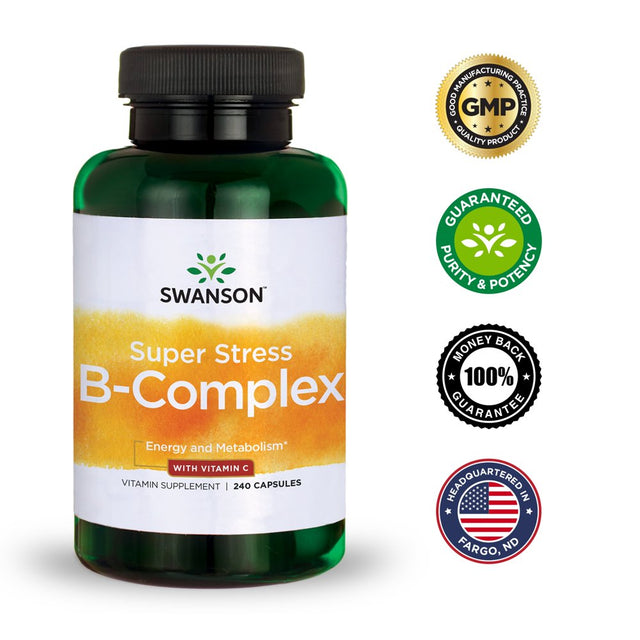 Swanson Super Stress B-Complex with Vitamin C 240 Caps 2 Pack