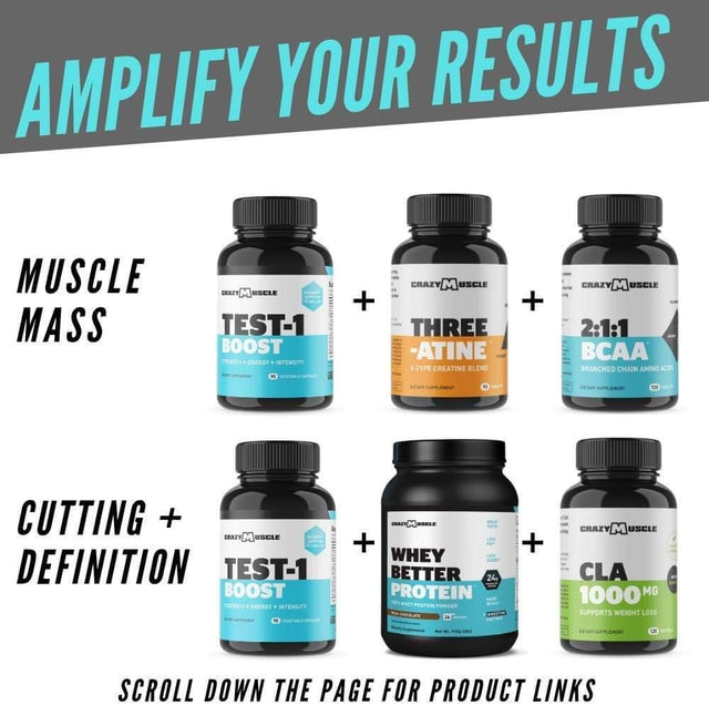 Crazy Muscle the Basics: Test 1 Boost Is a Must-Have with BCAA (2 Month Supply)