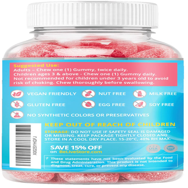 Belive Vitamin D3 Gummies with B12 Vitamins – for Immune Support, Energy & Bone Health – Vegan Friendly, Gluten Free, Strawberry Flavor (60 Count)