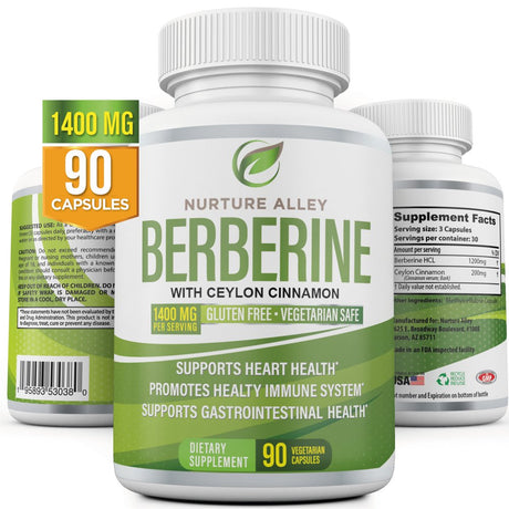 Nurture Alley Berberine Hcl 1400Mg - Berberine Hcl 1200Mg plus Organic Ceylon Cinnamon 200Mg - 90 Capsules - Supports Glucose Metabolism, Weight Management