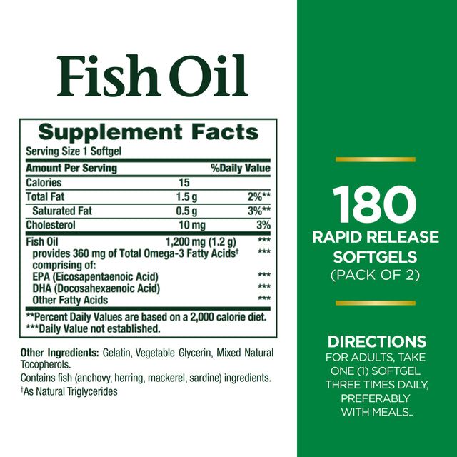 Nature'S Bounty Fish Oil Softgels, 1200Mg, 180 Ct, 2 Pack