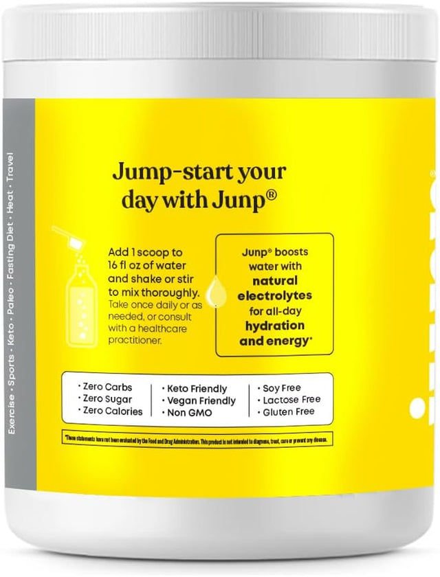 JUNP Hydration Electrolyte Powder, Electrolytes Drink Mix, Hydration Mix, Sugar Free, Gluten Free, 0 Calories, 0 Carbs, Keto Friendly, NON - GMO Kosher, 90 Servings. (Lemonade)