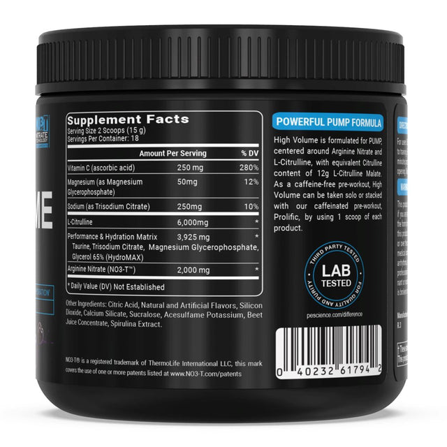 High Volume Supreme Nitric Oxide Matrix Caffeine-Free Pre-Workout - Paradise Cooler (8.9 Oz / 18 Servings)