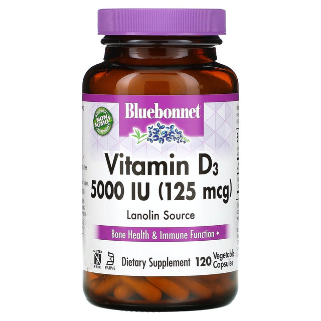 Bluebonnet Nutrition - Vitamin D3 5000 IU - 120 Vegetarian Capsules