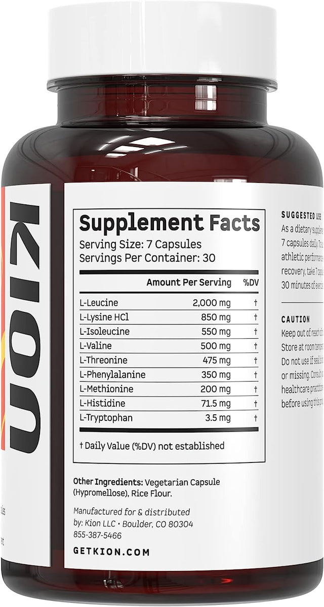 Kion Aminos Essential Amino Acids Capsules | the Building Blocks for Muscle Recovery, Reduced Cravings, Better Cognition, Immunity, and More | 30 Servings