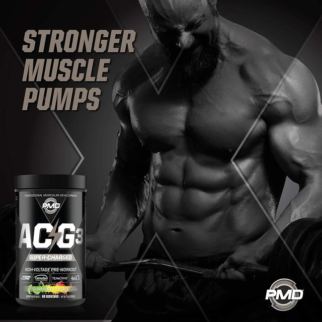 PMD Sports ACG3 Supercharged - Pre Workout - Powerful Strength, High Energy, Maximize Mental Focus, Endurance and Optimum Workout Performance for Men and Women - Gummy Bear Blast (60 Servings)