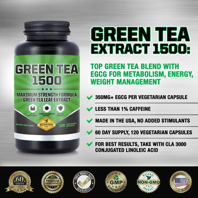 EGCG Green Tea Extract Supplement | Maximum Potency 735Mg Green Tea Extract Capsules for a Metabolism Boost & Daily Energy | 120 Vegetarian Capsules