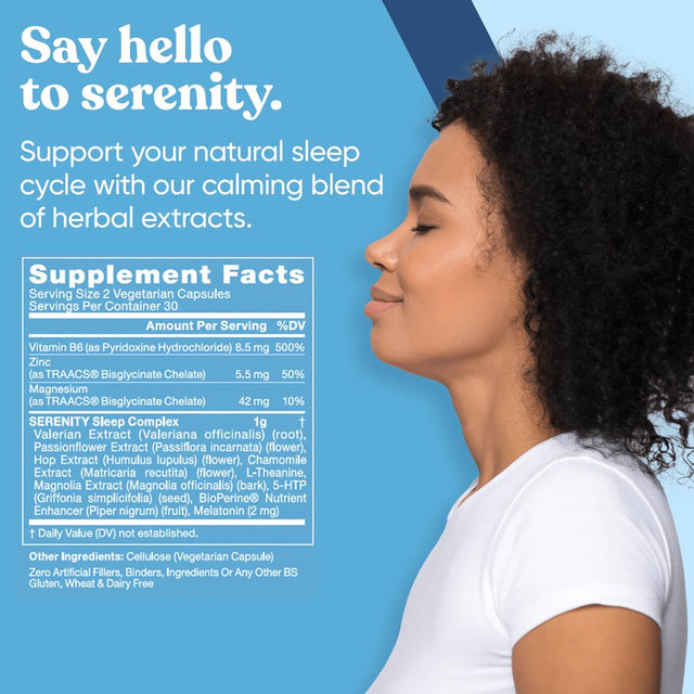 Serenity Sleep Natural Sleep Aid – Potent Blend of Magnesium, Valerian Root and Melatonin – Natural Sleep Aid – Non-Habit-Forming Way to Relax and Get a Good Night’S Sleep – 60 Vegan Soft Caps