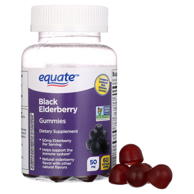 Equate Non GMO Vegetarian Gummies, Black Elderberry, 50 Mg, 60 Count