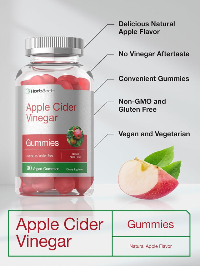 Vegan Apple Cider Vinegar Gummies | 90 Count | ACV Supplement | Natural Apple Flavor | Non-Gmo, Gluten Free Gummies for Adults | by Horbaach