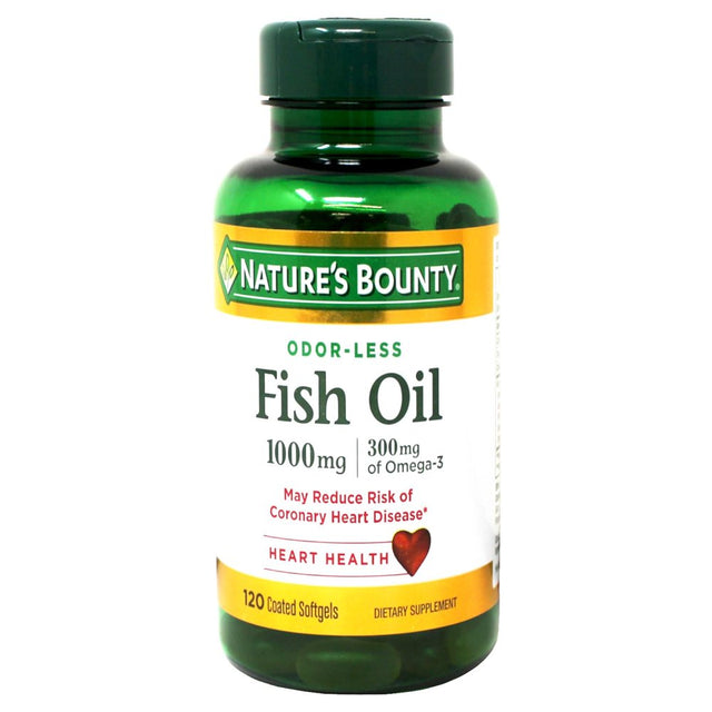 Natures Bounty Odorless Fish Oil 1000 Mg with 300 Mg of Omega 3 Supplement Softgels, 120 Ea