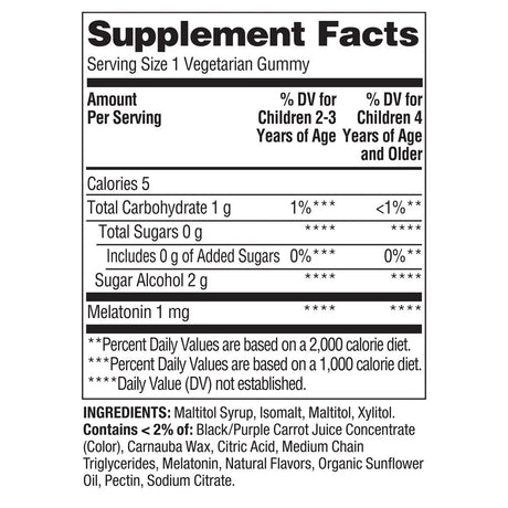 Spring Valley Zero Sugar Kids Melatonin Sleep Support Dietary Supplement Gummies, Raspberry and Blackberry, 1 Mg, 120 Count