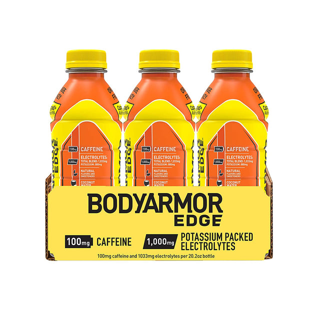 BODYARMOR EDGE Sports Drink with Caffeine, Orange Frenzy, Potassium-Packed Electrolytes, Caffeine Boost, Natural Flavors with Vitamins, Perfect for Athletes 20.2 Fl Oz (Pack of 12)