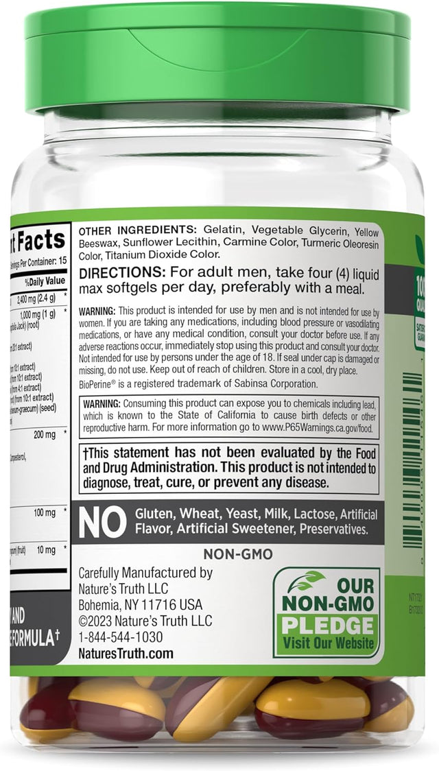 Nature'S Truth Testosterone Supplement for Men | 60 Softgels | Non-Gmo and Gluten Free Formula