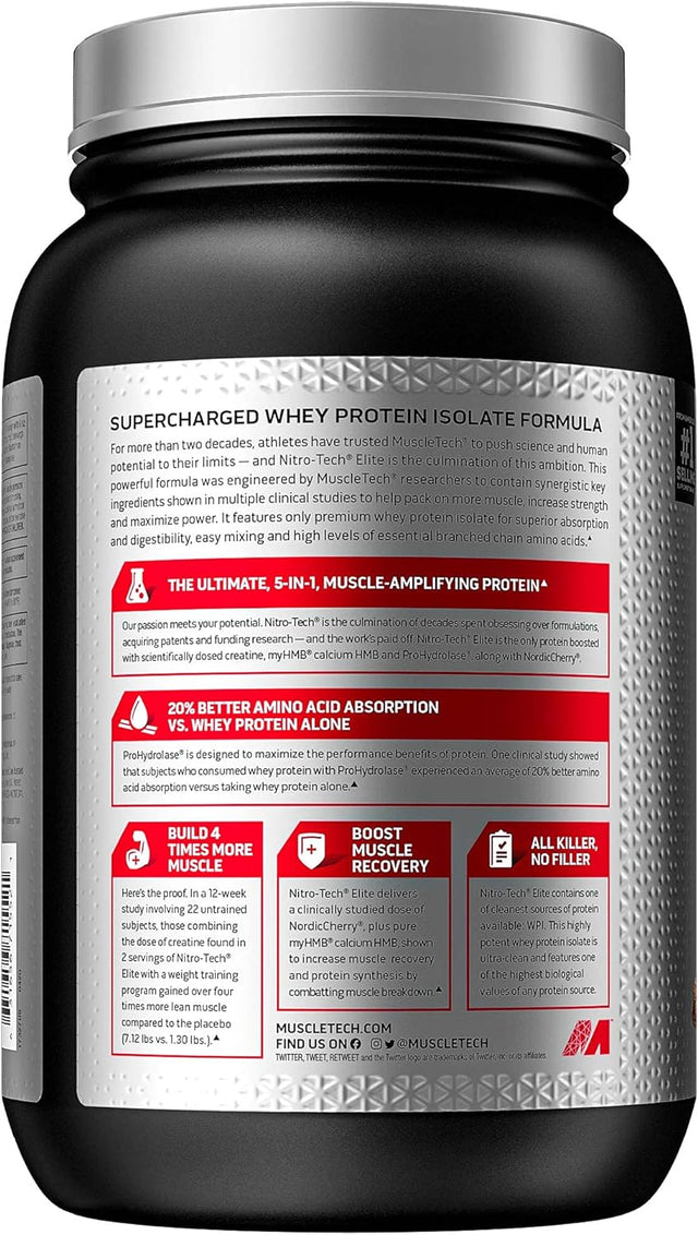 Whey Protein Isolate, Muscletech Nitro-Tech Elite Isolate, Whey Isolate Protein Powder for Muscle Gain, Protein Shakes for Men & Women, Muscle Builder, Belgian Chocolate, 2.2 Lbs (23 Servings)