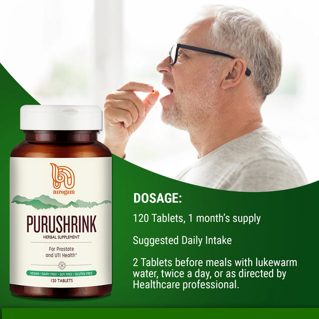 Nirogam'S Purushrink Herbal Tablets for Men Prostate | Bladder Control Ayurveda Formula 120 Tablets