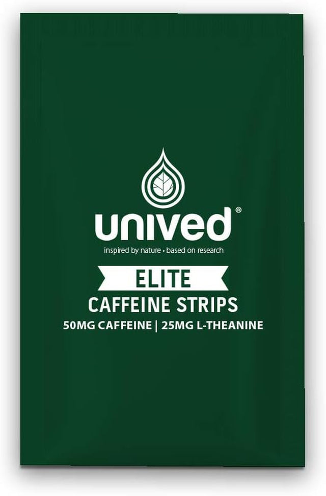 Unived Elite Caffeine Strips | Rapid Mouth Dissolving Strips | 50Mg Caffeine 25Mg L-Theanine for Mental Clarity & Focus | Pre-Workout for Strength & Endurance Athletes (25 Strips)