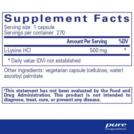 Pure Encapsulations L-Lysine | Amino Acid Supplement for Immune Support and Gum Health* | 270 Capsules