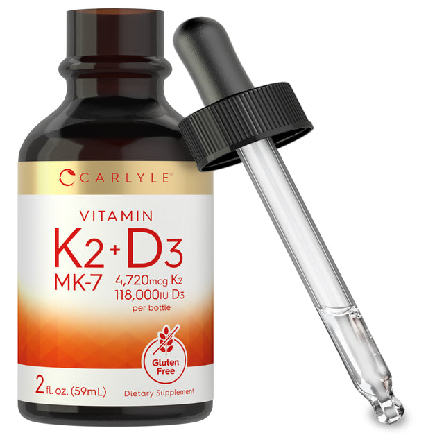 Vitamin K2 MK7 and D3 Liquid Drops | 2 Fl Oz | Vegetarian Supplement | by Carlyle