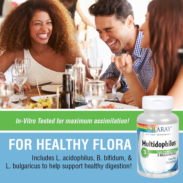 Solaray Multidophilus 3 Freeze Dried | 3 Billion CFU | Probiotics L. Acidophilus, B. Bifidum, and L. Bulgaricus for Healthy Gut Support | 180 Vegcaps