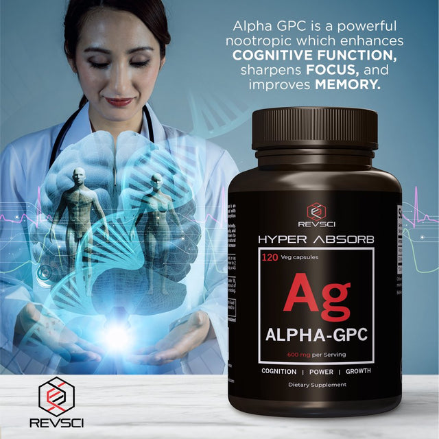 Alpha GPC Choline Supplements - 120 Hyper Absorb Capsules - Nootropics Brain Support Supplement