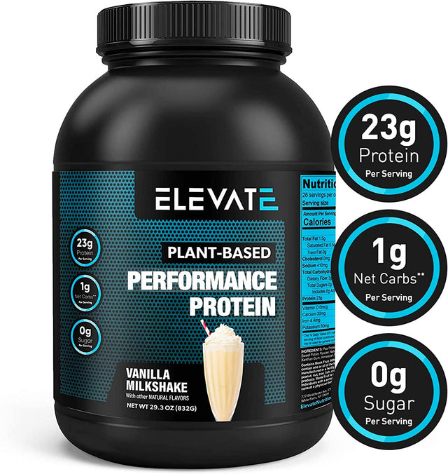 Elevate Plant Based Vegan Protein Powder with High Bcaas and Glutamine, Low Carb Protein Powder Vanilla Milkshake, Non GMO, NO Sugar, Dairy and Soy Free (26 Servings) Nutrition