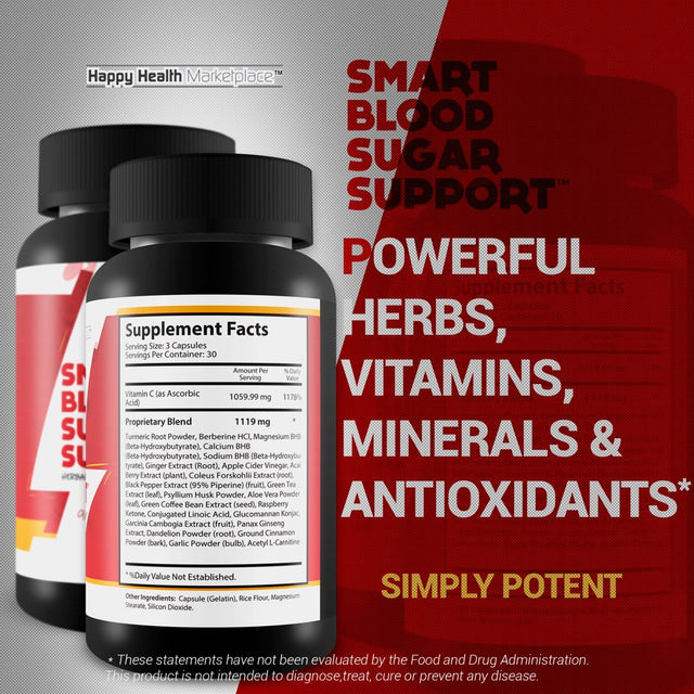 Smart Blood Sugar Support - Blood Sugar Support Supplement & Herbal Blood Support Formula - Balanced Sugar Support Healthy Blood Blend - Blood Health