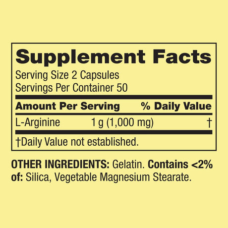 Spring Valley L-Arginine Amino Acid Heart Health Supplement Capsules, 500Mg, Value Size, 100 Count