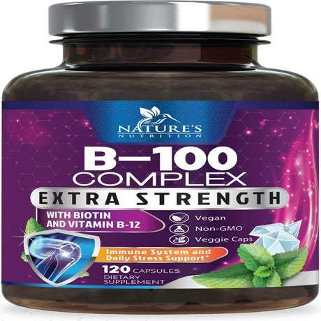 B Complex Vitamins with Vitamin C & Folic Acid - Dietary Supplement for Energy, Immune, & Brain Support - Nature'S Super B Vitamin Complex for Women and Men, Made with Folate - 120 Vegetarian Capsules